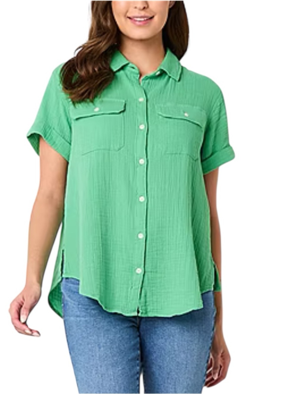A NEW APPROACH Women's Short Sleeve Button Up Shirt Top Size 1X 100%Cotton